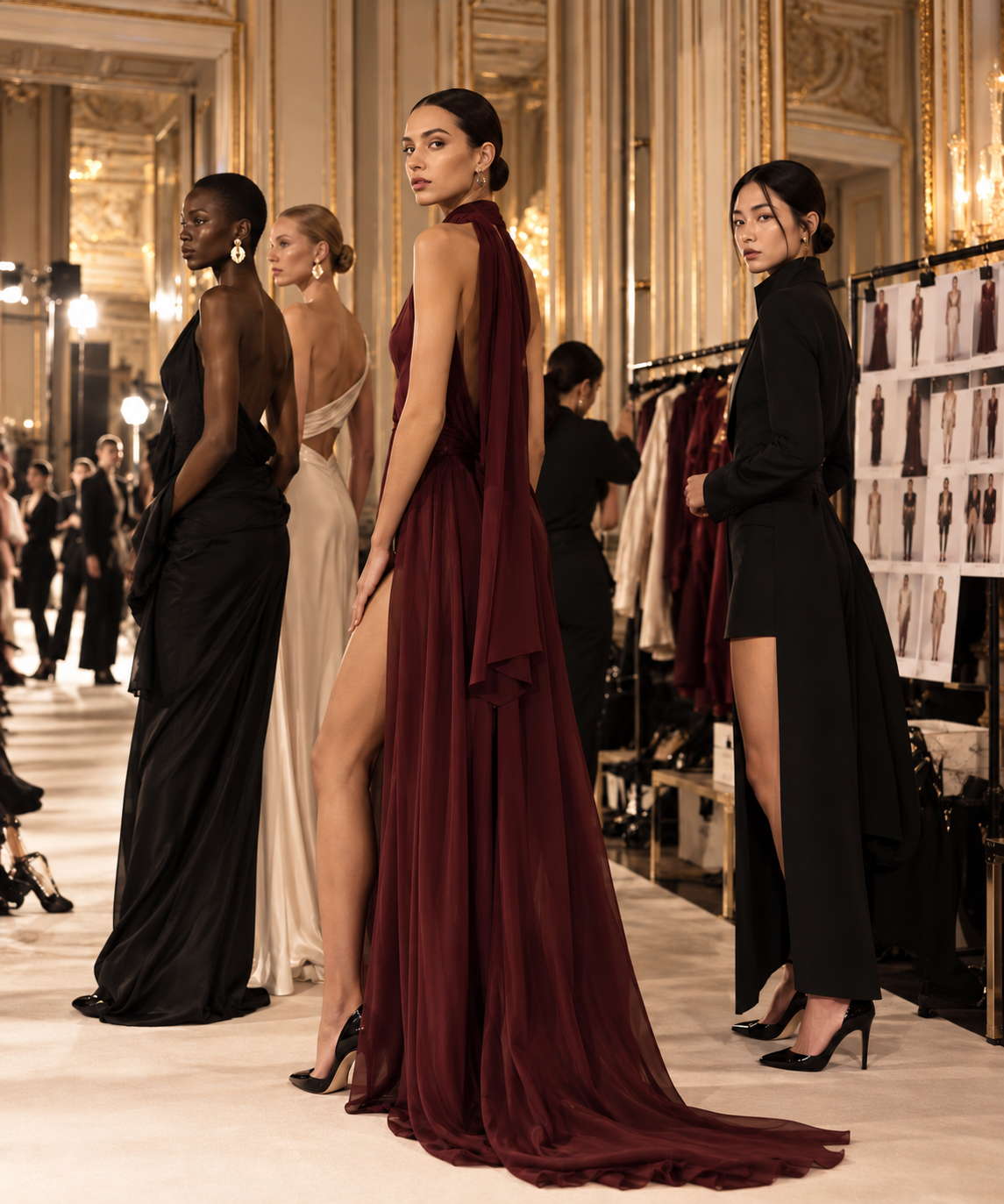 ALEXLO models backstage before a runway show